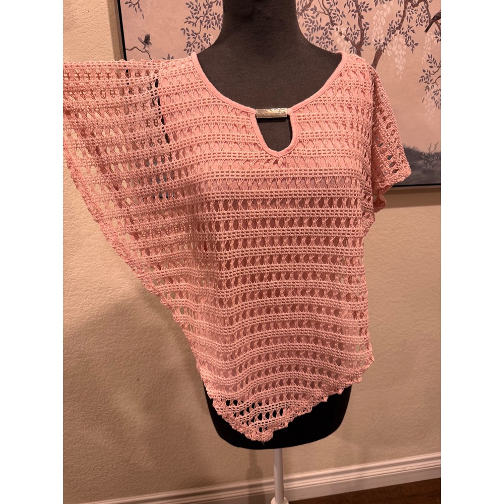 NAÏF Pink Crochet Lace Layered Poncho Tank‎ Top Gold Hardware Women's Large